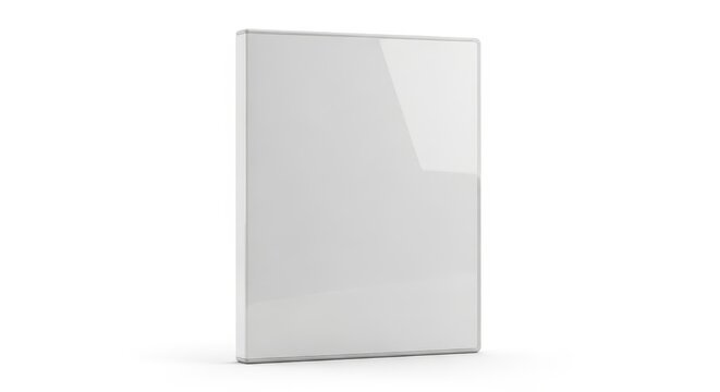 Blank white D V D case with silver trim on white background DVD case empty