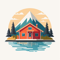 Cabane canadienne stylisée isolée au bord du lac