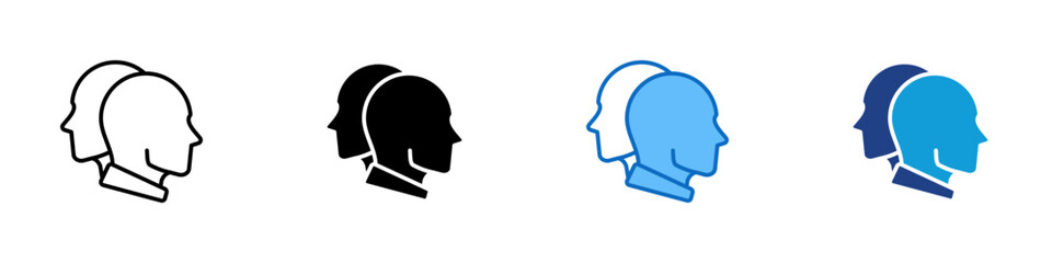 Multiple Personality Multiple Style Icon Design Vector - Two overlapping human heads representing split identity, dual personality, or psychological diversity