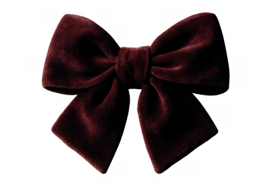 Elegant dark red velvet bow with lush texture, creating a decorative accessory. Isolated on transparent background, ready for design use