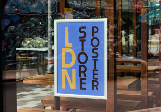 Menu Poster hangs in a cafe window in London