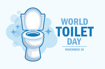 World Toilet Day poster vector illustration. White flush toilet icon vector on a blue background. Template for background, banner, card. November 19 every year. Important day