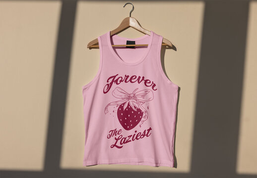 tank top is displayed on a hanger