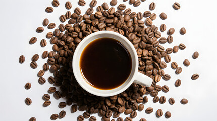 Obraz premium Flat Lay of Coffee Cup and Roasted Beans