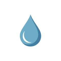 Shiny blue water droplet symbol with a soft reflection on white background