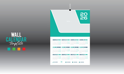 12 month 2026 wall vector calendar design
