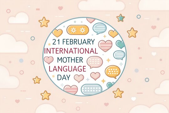 International Mother Language Day, Speech bubbles forming a globe with diverse scripts, celebrating languages, culture, and unity for International Mother Language Day.