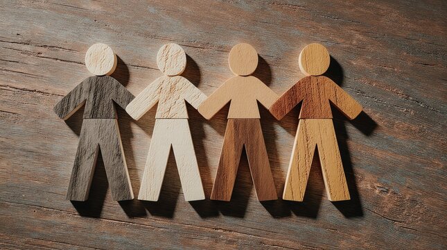 Diverse group of paper dolls standing together in unity