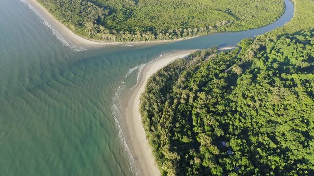 Aerial view of river and coastline, Cape Tribulation, Daintree National park, Queensland, Australia