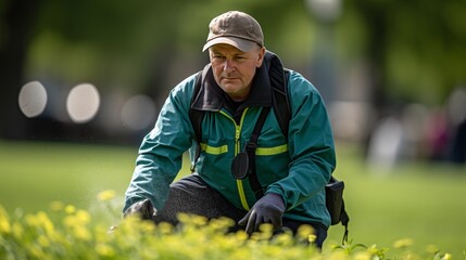 Worker applying pest control spray on vibrant green lawn for efficient pest management solutions