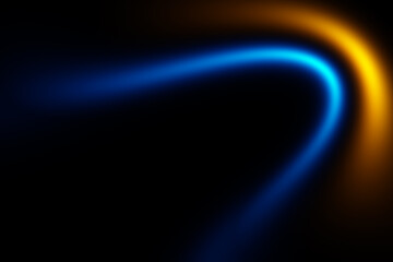 Blue and gold glowing light curve on dark banner background