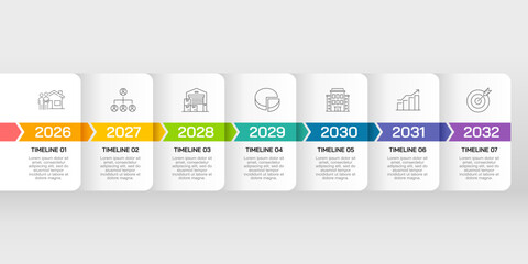 7 Year Business Timeline Infographic Roadmap for Corporate Planning. Presentation, Strategy, Plan and Banner. Vector illustration.
