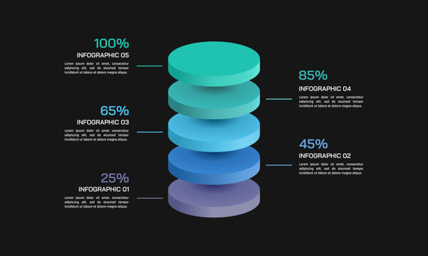 5 Steps business growth infographic layer. Modern Business Conversion Funnel Diagram for Presentation Dark Mode. Vector illustration.