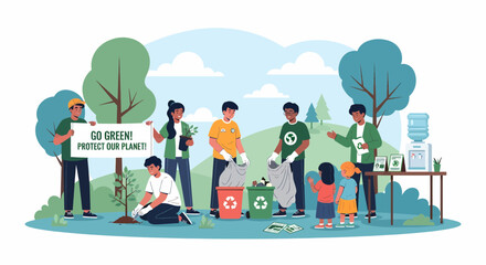 Community Volunteers Participating In A Park Cleanup And Tree Planting