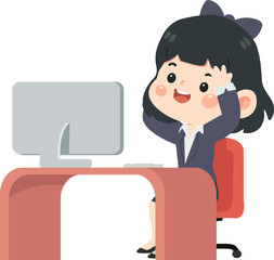 Cartoon Businesswoman Celebrating Success at Work