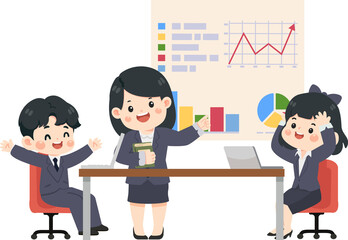 Cartoon Business Team Celebrating Success Illustration
