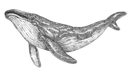 Whale hand drawn vectro illustration.