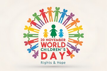 World Children’s Day, Joyful children silhouettes holding hands around globe representing unity, rights, peace, diversity, happiness, and World Children’s Day celebration concept