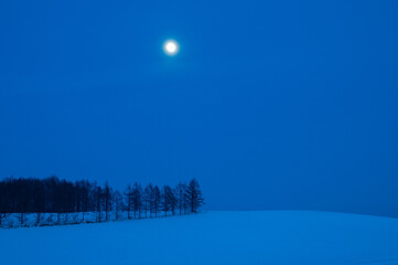 夜の雪原と満月
