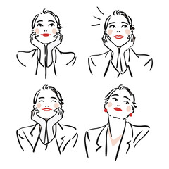  Set of Beauty Line illustration of Emotional Woman Series 