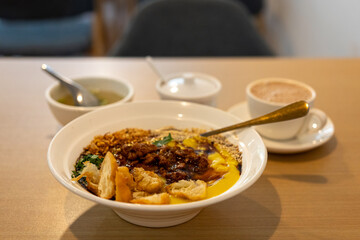 Tofu Nway Burmese Chickpea Tofu Dish Served with Soup and Burmese Tea
