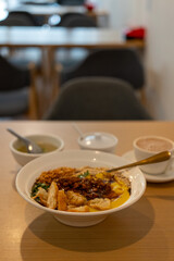 Tofu Nway Burmese Chickpea Tofu Dish Served with Soup and Burmese Tea