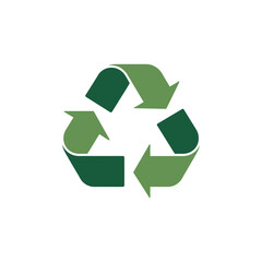 Fototapeta premium A green recycling symbol with three arrows forming a loop on a white background