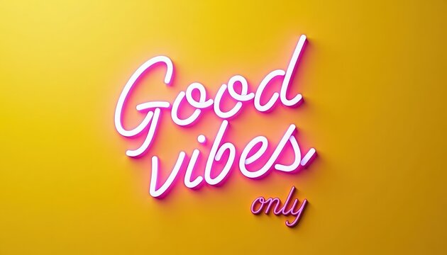 Good vibes only. neon sign on a bright yellow background