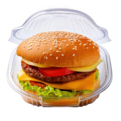 Plastic Clamshell with Cheeseburger.