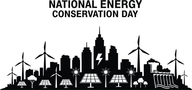 National energy conservation day with renewable energy sources illustration - Powered by Adobe