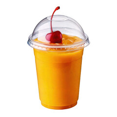Plastic Cup with Smoothie Mockup, mango with cherry.