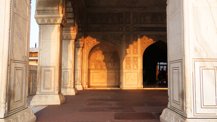 Corridor and pillars of Agra Fort (Qila Agra), Agra, Uttar Pradesh, India | UNESCO World Heritage Site