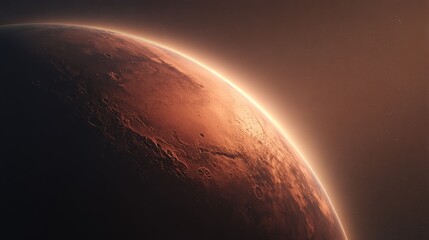 Realistic Mars Planet with Glowing Atmosphere and Warm Colors, Isolated on Space Background, High Resolution 8K Render