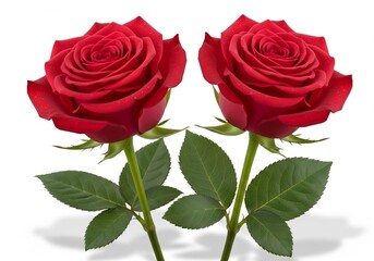 Naklejka premium Two Red Roses on White Background — Close-Up Botanical