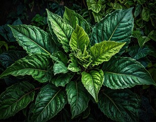 Dramatic overhead view of a vibrant green leafy plant.