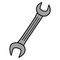Hand-drawn cartoon wrench on a white background.