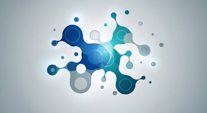 Abstract Molecular Structure With Interconnected Blue Spheres and Circles on a Light Gray Background