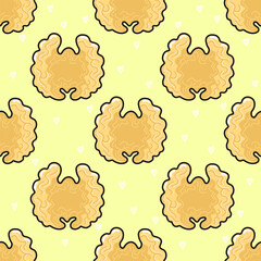 Walnuts arranged in seamless pattern with small hearts