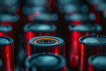 Cylindrical server components emit a red glow, with one displaying a pause symbol, suggesting system maintenance or a temporary halt in operations