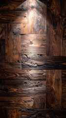 Dramatic Spotlight on an Ancient Hand Carved Wooden Wall.