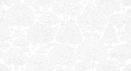 Elegant monochrome woodland illustration creating a tranquil and sophisticated atmosphere for