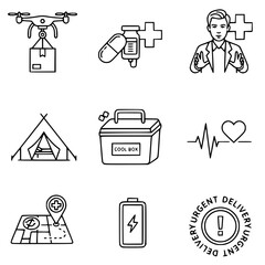 Urgent Medical Delivery and Emergency Healthcare Technology Line Icon Set