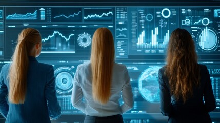 Diverse Financial Team Collaborating on Holographic Trading Strategies for Business Profit Growth