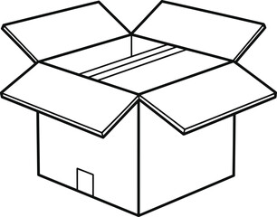Open cardboard box outline simple line drawing for shipping packaging delivery and storage concepts