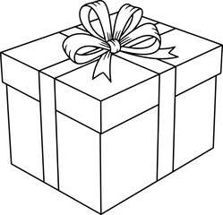 Simple line drawing of a wrapped gift box with a bow perfect for holiday or celebration designs