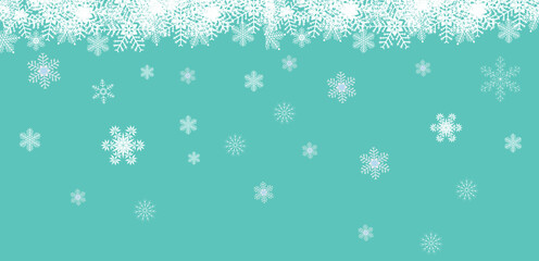 Snowflakes delicately scattered on a vibrant turquoise background, vector art.