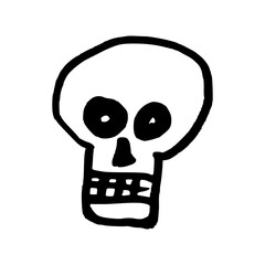 Creepy human skull. Doodle style hand drawn object. Simple isolated outline.