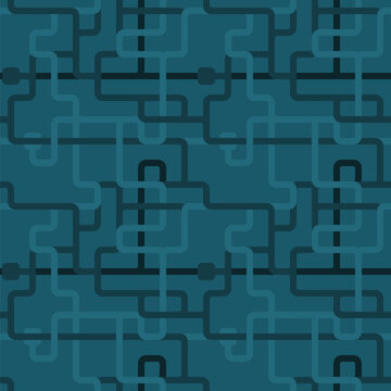 Seamless utility infrastructure pattern - connecting pipes geometric maze design. Water piping background.