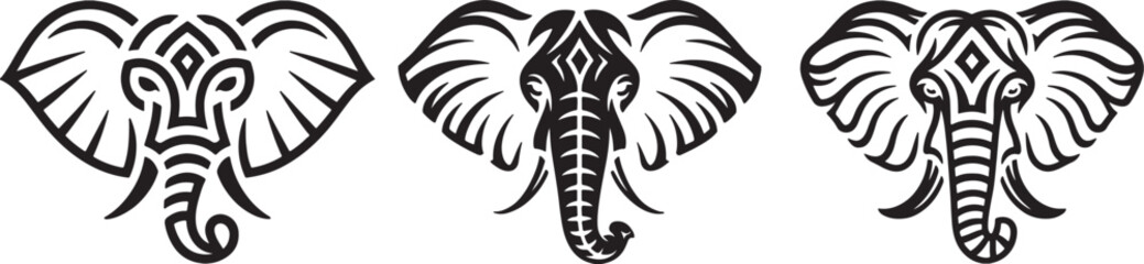 Set of vector design of an elephant tribal tattoo.