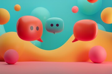 Three speech bubbles are communicating, conveying a sense of online discussion and social media interaction
